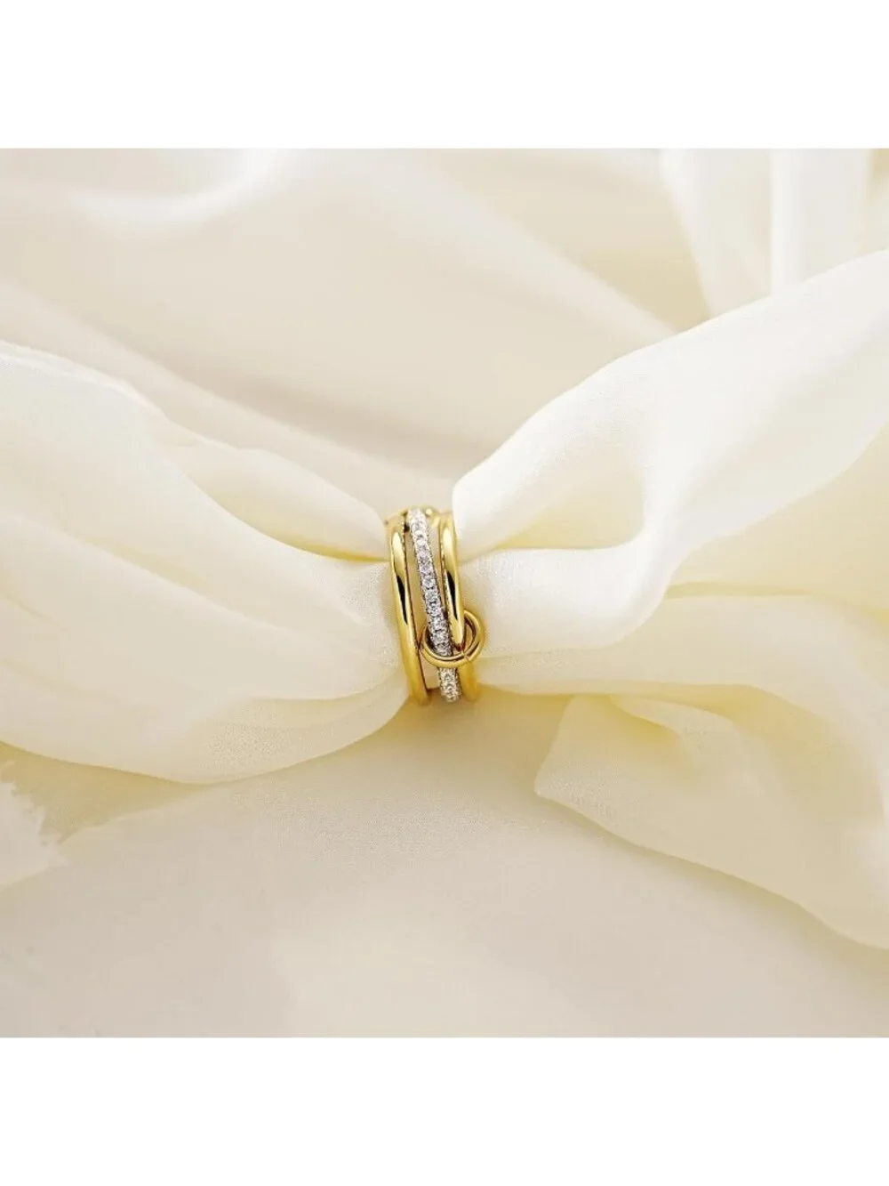 14K Gold Plated Stackable Rings Set, CZ Cubic Zirconia, Interlocking Bands for
